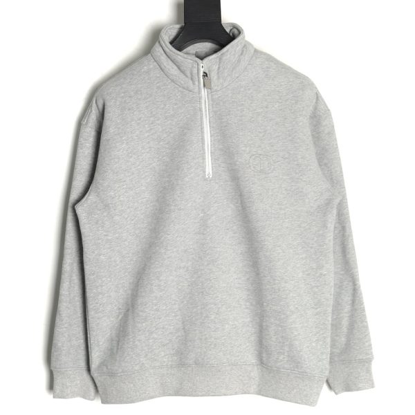 Dior Circular Embroidery Half Zip Stand Collar Sweatshirt