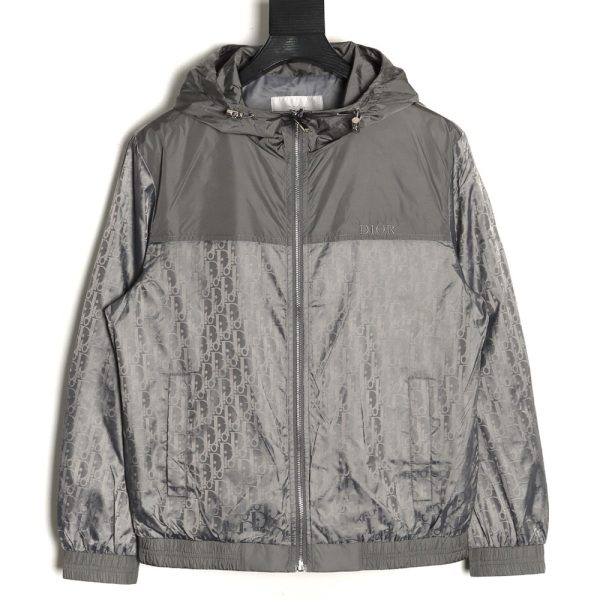 Dior chest letter logo full print patchwork hooded jacket