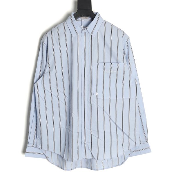 Dior vertical stripes pocket small logo long sleeve shirt