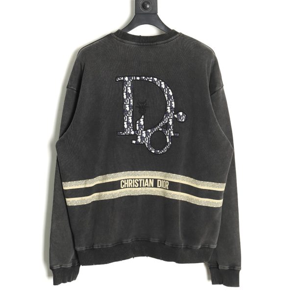 Dior washed embroidered lettering crew neck sweatshirt