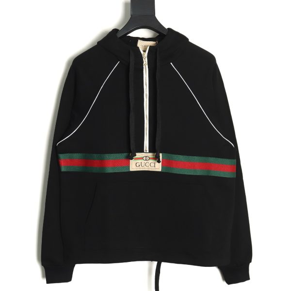 Gucci Red and Green Web Half Zip Long Sleeve Hoodie TSK1