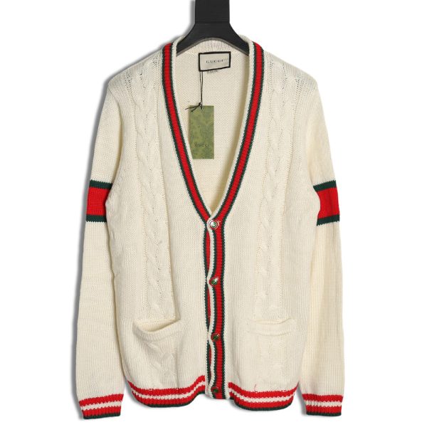 Gucci Red and Green Striped Cardigan Sweater