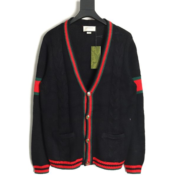 Gucci Red and Green Striped Cardigan Sweater TSK1