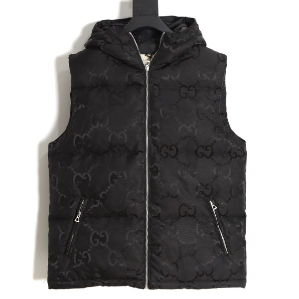 Gucci 22FW dark pattern double G printed canvas hooded down vest