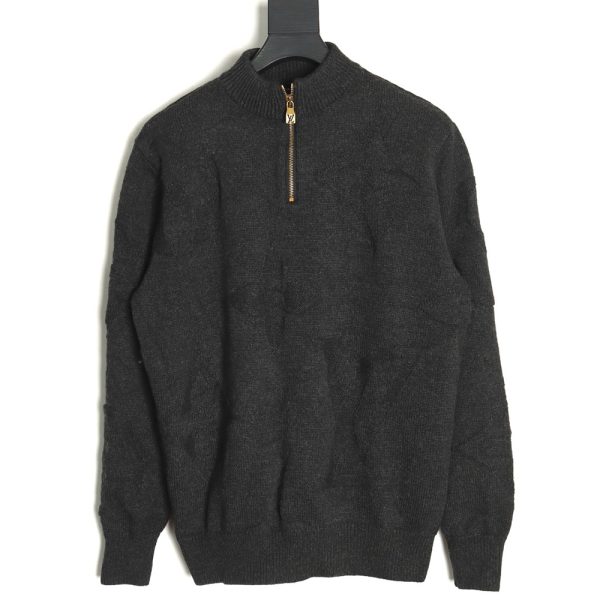 Louis Vuitton dark pattern jacquard half-zip sweater
