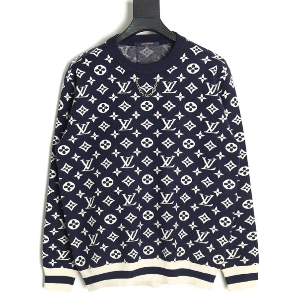 Louis Vuitton chain all over print monogram round neck sweater TSK1