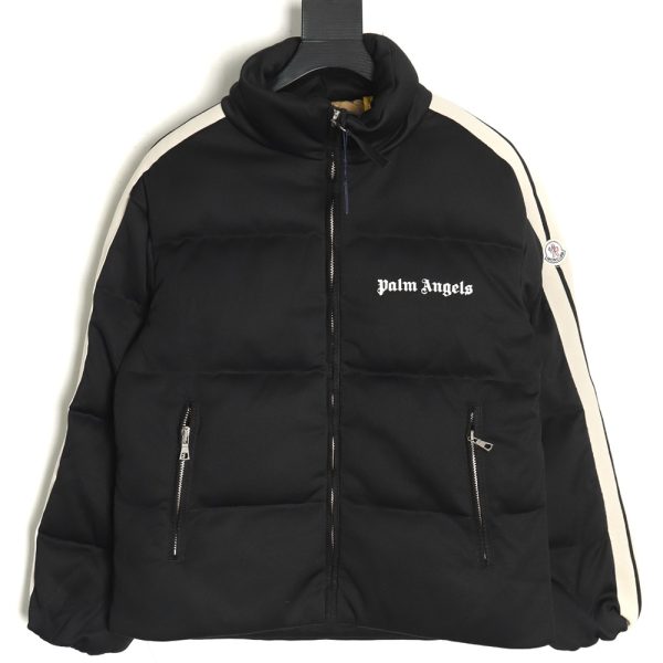 Moncler & Palm Angels joint color strip embroidery logo down jacket TSK1