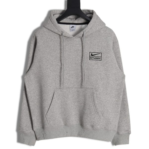 Nike & Stussy co-branded embroidered logo hooded fleece sweatshirt