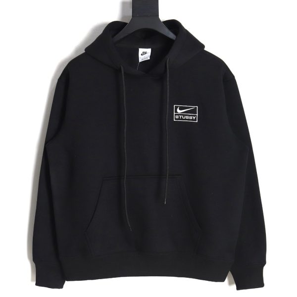 Nike & Stussy co-branded embroidered logo hooded fleece sweatshirt TSK1