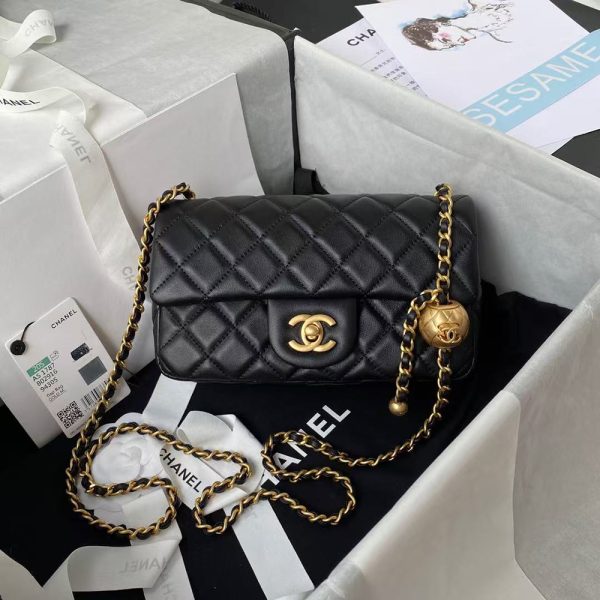 Chanel Flap Bag Lambskin 'Black Leather' AS1787 13*19.5*6cm