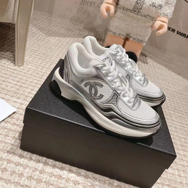 Chanel CC Logo Sneaker 'White Silver'