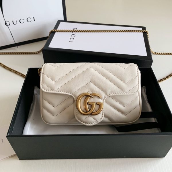 Gucci 476433 GG Marmont Matelasse Super Mini Bag White
